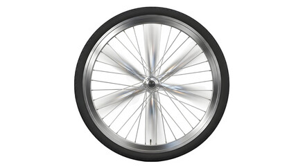 Rotating bicycle wheel with spokes blurred to show motion