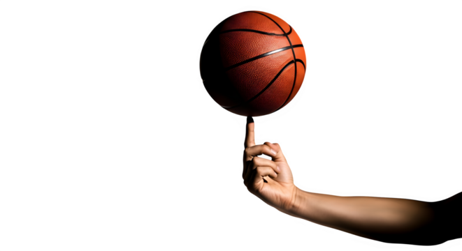 Basketball player spinning the ball on his finger