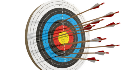Archery target with arrows hitting the bullseye, a symbol of success