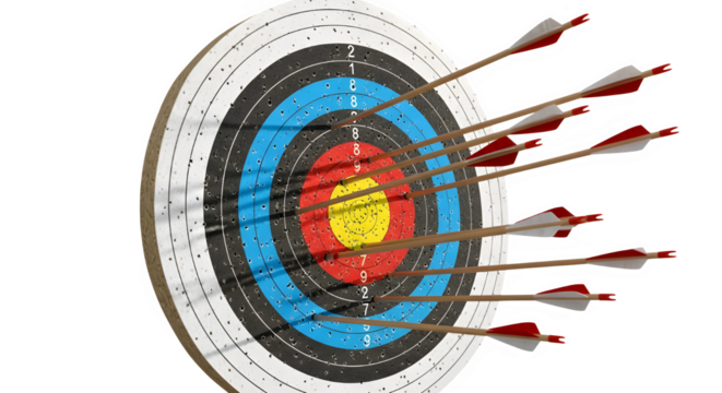 Archery target with arrows hitting the bullseye, a symbol of success