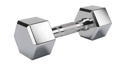 Shiny chrome dumbbell with knurled handle for weightlifting