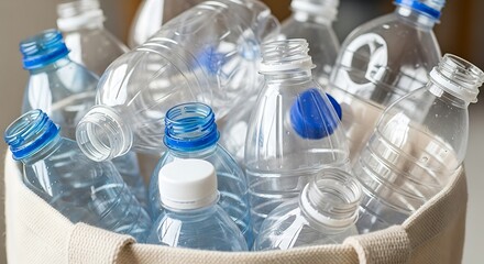 Pile of Empty Plastic Water Bottles Ready for Recycling.