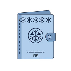 Illustration of travel wallet with snowflake design for holiday travel accessories on white background copy space
