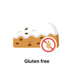 Illustration of gluten-free Christmas cake with dietary label on white background copy space