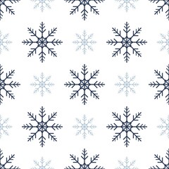 winter seamless pattern with snowflakes, blue shades, white background