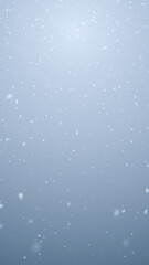 Realistic snow falls across the screen on gray background, falling snowflake particle effects for christmas holiday celebration, overlay natural winter storm weather backdrop illustration