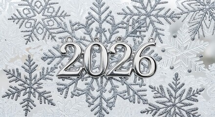 Silver 2026 New Years Eve Celebration with Snowflakes.
