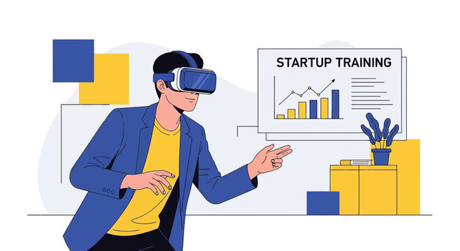 Man experiencing startup training in virtual reality for immersive learning session