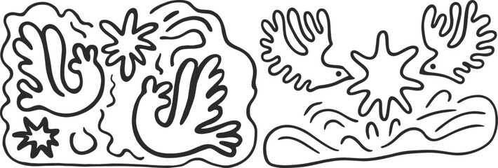 Stylized Vector Drawing of Birds and Sea Minimalist Graphic Design