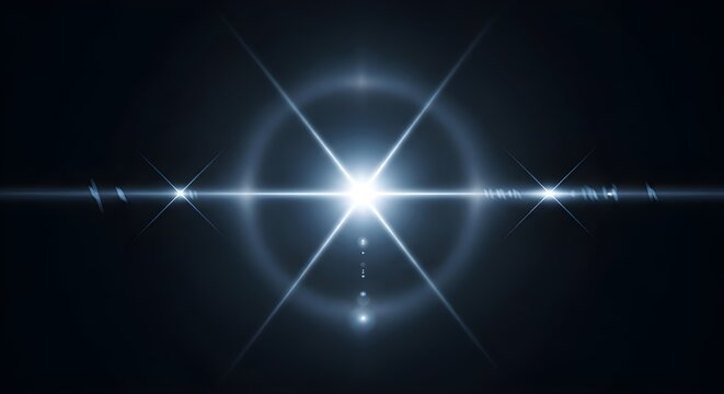 Bright Lens Flare with Diffraction Spikes – Optical Light Burst on Dark Background