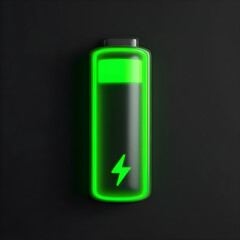 Fototapeta premium Bright green battery icon glowing with energy against a dark background