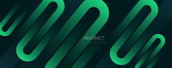 3D green geometric abstract background overlap layer on dark space with rounded lines effect decoration. Modern graphic design element stripes style concept for web, art, flyer, card or brochure cover