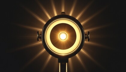 Vintage spotlight with bright beams of light radiating outwards