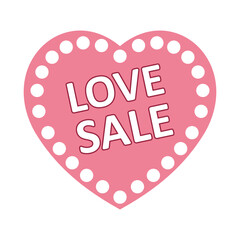 Cute pink heart shape love sale vector badge with dotted border. Ideal for Valentine's Day, wedding, romantic, and sweet promotions.