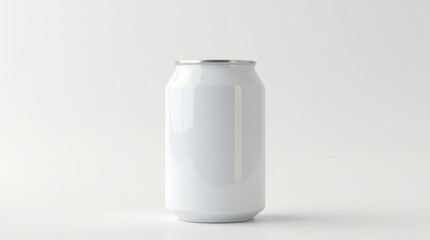 Blank white beverage can mockup on white background