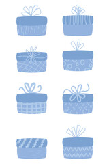 Set of blue gift boxes. Gender party design
