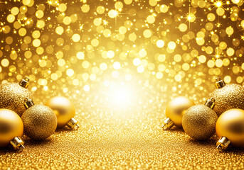 Golden Christmas Ornaments and Glitter Background baubles