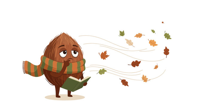A Contemplative Coconut Reading And Enjoying Watching The Windy Autumn Leaves Blowing