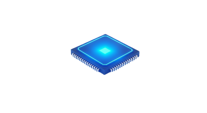 Glowing Blue Microchip Innovation Future Technology Semiconductor CPU Processor Tech Industry Microelectronics Cyber