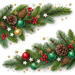 Festive christmas garland with pine cones ornaments and berries