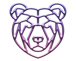 Obraz premium 3d illustration of geometric bear head logo with purple and blue gradient