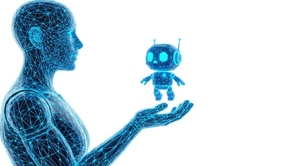 Futuristic AI Creation Woman holding Robot with Digital Tech Artificial Intelligence Concept Technology Future