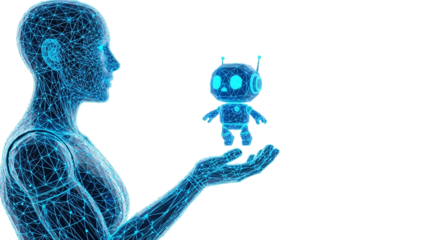 Futuristic AI Creation Woman holding Robot with Digital Tech Artificial Intelligence Concept Technology Future
