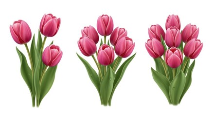 Obraz premium Three bouquets of pink tulips