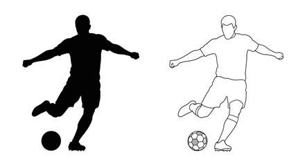 Two soccer player silhouettes one dark and one outlined in action