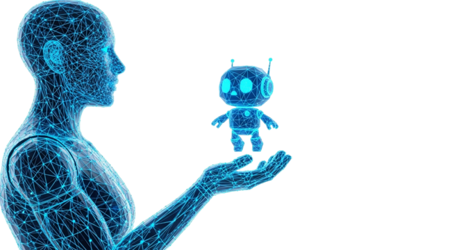 Futuristic AI Creation Woman holding Robot with Digital Tech Artificial Intelligence Concept Technology Future