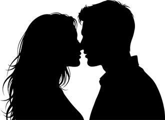 Romantic couple silhouette facing each other side profile design