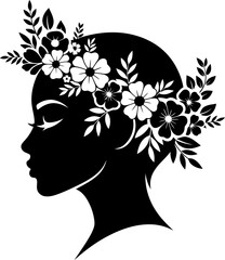 Elegant stylized female head silhouette with floral crown design
