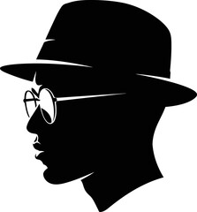 Stylized male silhouette with glasses and hat profile