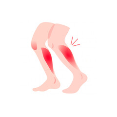 Experiencing calf muscle pain with red inflammation highlights and radiating lines indicating discomfort, seeking relief.