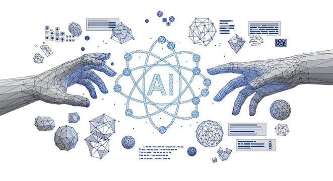 Artificial Intelligence Convergence Digital Hands Reaching for AI Machine Learning and Innovation in Modern Technology