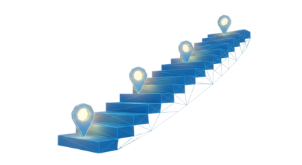 Digital Ascent Navigating Career Stairs with Geolocation Pins on Blue Abstract Steps toward Goals Future Achievements