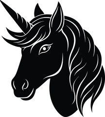 Unicorn Head Magical Fantasy Creature Fairytale Symbol Vector silhouette