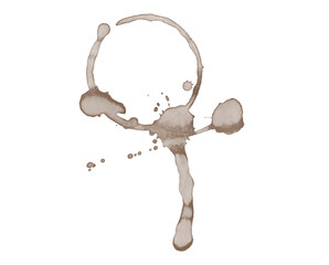 Isolated brown stain ring with drips on a white background surface