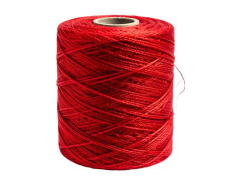 Vivid red thread wound tightly on a spool