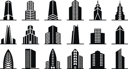 Skyscraper Silhouette Vector Set | City Skyline Icon Collection | Urban Architecture Design