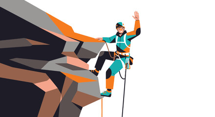 Adventurer Ascending A Steep Cliff, Showing Achievement, Vector Illustration Climbing