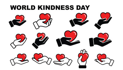 Hands offering hearts for world kindness day