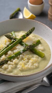 Risotto mit gr&uuml;nem Spargel und Zitronenschale