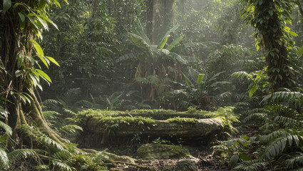 A smooth flat stone platform covered with light moss