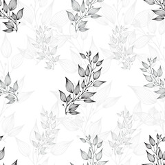 Seamless Monochrome Botanical Outline Pattern