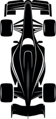 Naklejka premium Top view silhouette of a sleek black Formula 1 racing car.