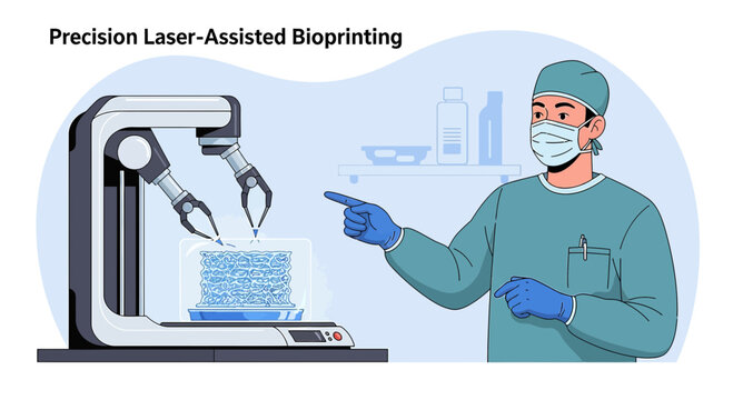 Illustration of Precision Laser-Assisted Bioprinting Technology in a Medical Setting for Tissue