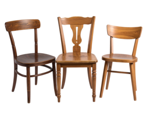  Set of Wooden Chair Variations in Floating Composition, Transparent Background