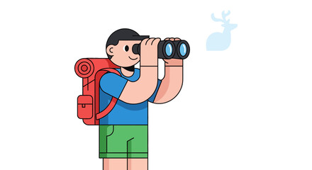 Adventurer Observing Wildlife With Binoculars And Backpack On Black Background Scene