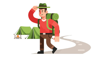 Adventurer Walking Towards Camp On Roadway, Enjoying Excursion In Wilderness Setting
